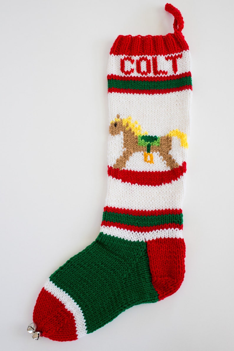 Knit Christmas Stocking Personalize Rocking Horse