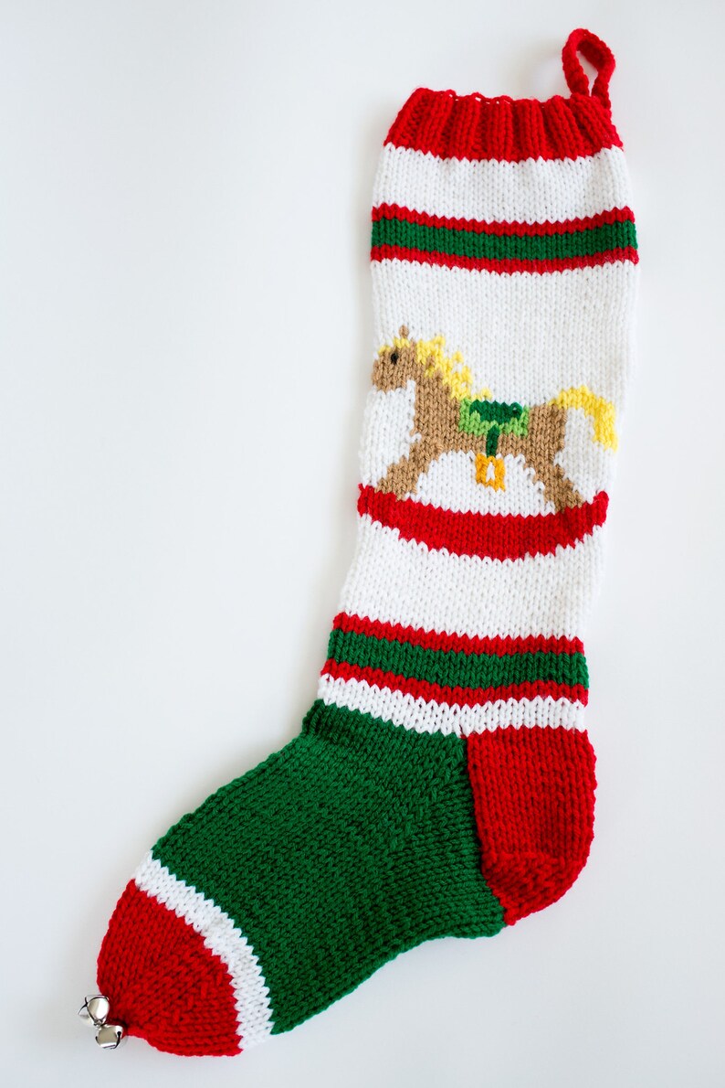 Knit Christmas Stocking Personalize Rocking Horse