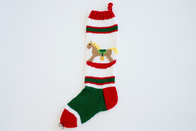 Knit Christmas Stocking Personalize Rocking Horse