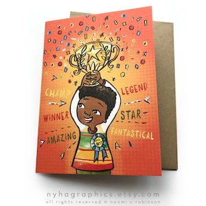 Ganador, Tarjeta de niño negro, Tarjeta de cumpleaños para niño, Tarjeta de bien hecho, Tarjeta de lo hiciste, Tarjeta de felicitaciones, Tarjeta para niños, Cumpleañero, Aprobaste