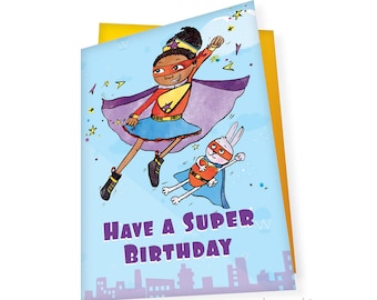 Superhero Birthday Card, Super Girl, Multicultural Cards, Birthday Card, for Girls, Black SuperHero Card, African American Girl, Black Girl