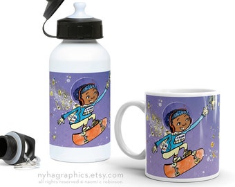 Personalised Gifts, Catch a Star, Inspirational Water Bottle or Mug, Quote Art, Coffee mug, Multicultural Gifts, Black Boy, Asian Boy, Gifts