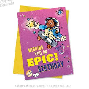 Biglietto di compleanno per ragazza spaziale, festa spaziale, compleanno di ragazza nera, biglietti per ragazze asiatiche, biglietto spaziale, biglietto di compleanno, per ragazze, bambini afroamericani