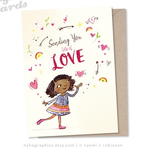Inviare un sacco di amore Card, Buon San Valentino Card, Love You Card, Black Valentine's Day Card, graziosi biglietti di San Valentino per bambini, ragazza nera