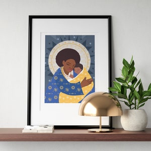 Madre e figlio, arte nera, regina africana, biglietto religioso, madre e figlio neri, Madonna nera, stampa artistica sulla maternità, madre e neonato