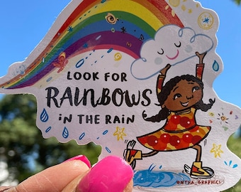 Sticker Look For Rainbows Quote, waterdichte vinylsticker, laptopstickers, sticker waterfles, positiviteit regenboogsticker