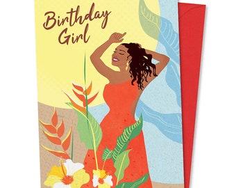 Sunshine Glow - Happy Birthday Card, Beautiful African American, Black Woman, Afrocentric Card, Black Greeting Cards, Caribbean, Black Owned