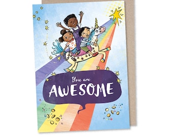 Goed gedaan-kaart, je bent geweldig, eenhoornkaarten, gefeliciteerd, je bent geslaagd, examenkaart, nieuwe baankaart, afstudeerkaart, dagelijkse herinneringskaart