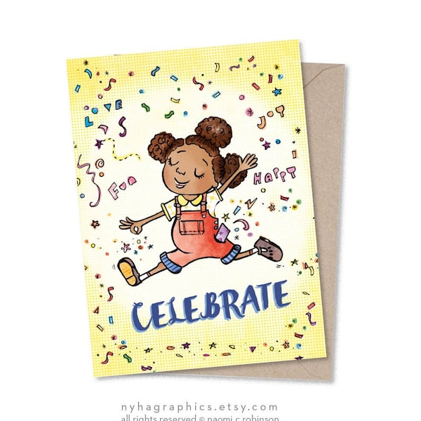 Celebrate, Black Girl Magic, Congratulations, Everyday Card, Black Greeting Card, Mixed Race Girl, Party Time, New Black baby, Nyha Cards