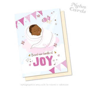 Biglietto per neonata, neonata nera, neonata marrone, neonata di razza mista, neonata, biglietto di annuncio, biglietto per baby shower, neonata asiatica, biglietti multiculturali