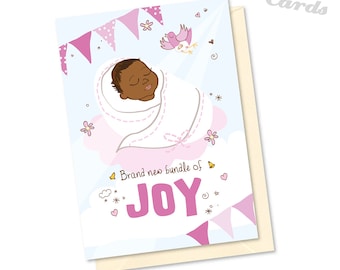 New Baby Girl Card, Black Baby, Brown Baby, Mixed Race Baby, Baby Girl, Announcement Card, Baby Shower Card, Asian Baby, Multicutural Cards
