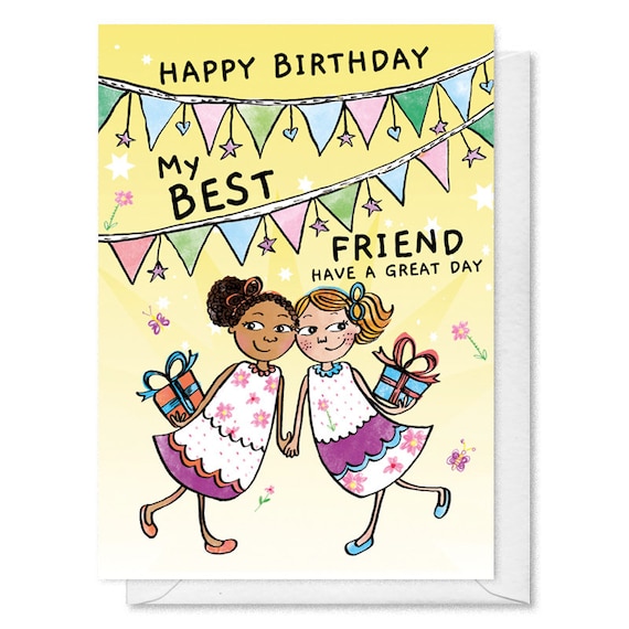 Happy Birthday Best Friend Bff Greeting Card Black Greeting Etsy