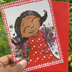 Biglietto Olivia Flowers, biglietto "Pensando a te", biglietto per la mamma, biglietto "Ti amo", biglietto per l'insegnante, ragazza nera, biglietto d'auguri nero, biglietti di ringraziamento, carino