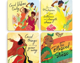 Affirmatie-onderzetter set van 4 | Inspirerende onderzetters van kurk | Motiverend kunstcadeau voor haar | Cadeaus voor positieve berichten | Dagelijkse herinnering