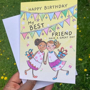 Feliz cumpleaños, mejor amiga, tarjeta de felicitación de BFF, tarjeta de felicitación para niña negra, tarjeta negra, tarjeta de cumpleaños para niñas, tarjetas para niñas afroamericanas