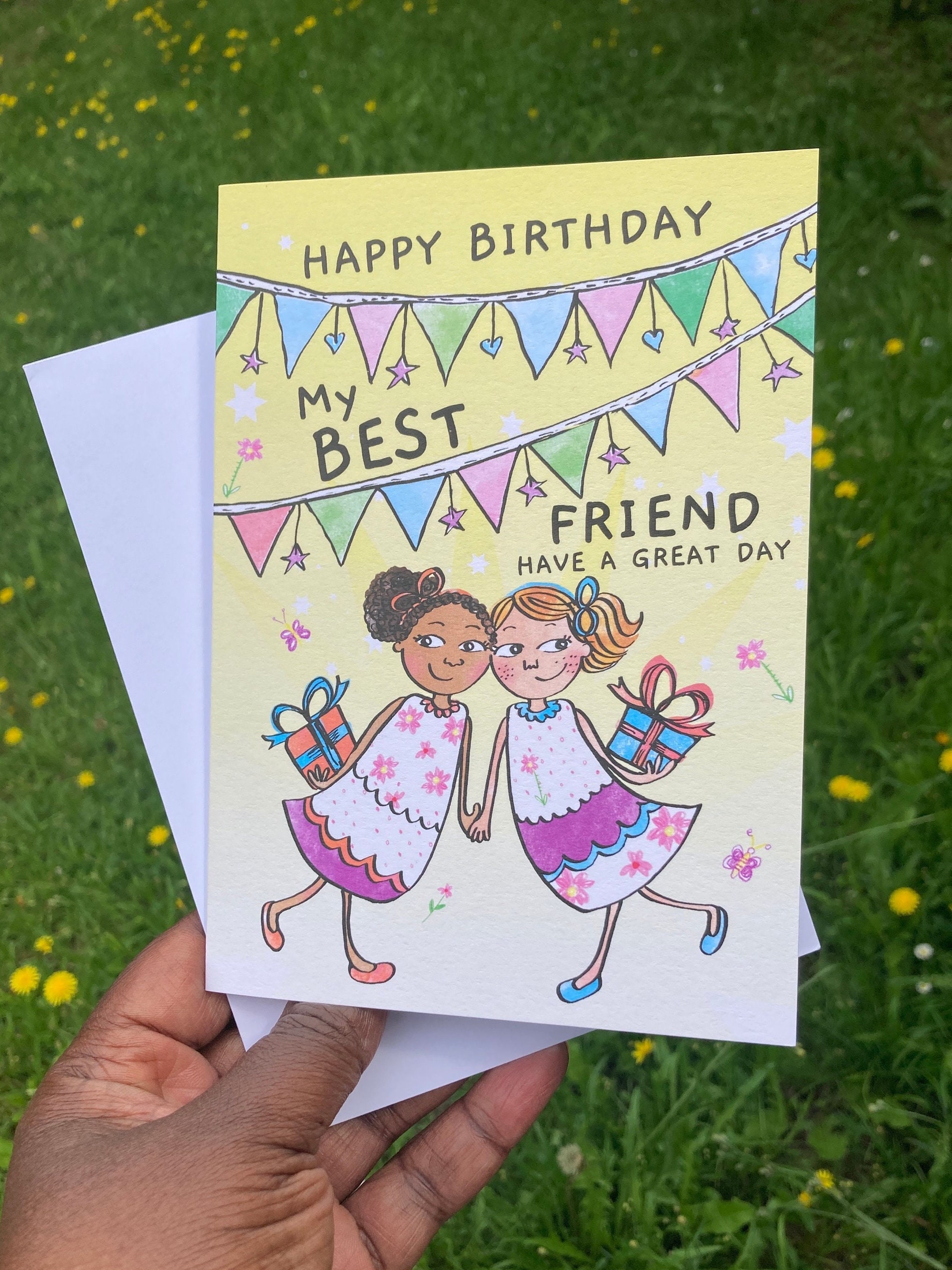 Happy Birthday Best Friend, BFF Greeting Card, Black Girl Greeting Card,  Black Card, Birthday Card for Girls, African American Girl Cards - Etsy, image size:2031x2708