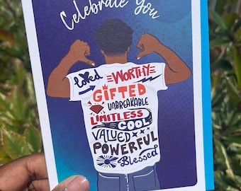 Celebration You-bevestigingskaart | Empowerment van zwarte mannen | Opbeurende krachtige woorden voor hem | Inspirerende kaart voor zwarte mannen | Kaarten voor hem