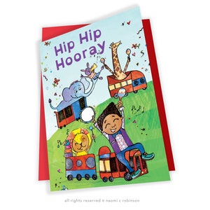 Hip Hip Hooray Birthday Card, Birthday, Black Cards, Asian Card, Birthday Card, for Boys, Black Boy, Asian Boy, African American Boy, Latino