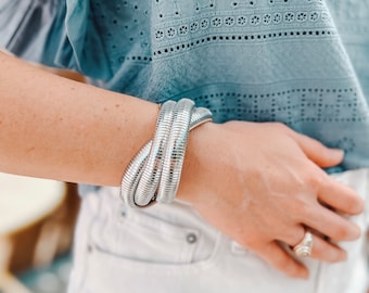 Silver Twist Rope Bracelet- Chunky Bracelet, Double Twisted Stacking Bangle Bracelet, Gift for her