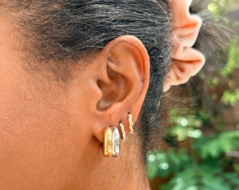 Mixed Metal Two Tone Hoops- Chunky huggies, gold and silver earrings, gifts for her