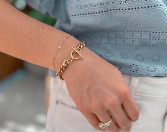 Gold Chunky Link Chain Toggle Bracelet- Toggle Clasp Bracelet, Gift for Her, Statement Bracelet, Stacking Bracelet