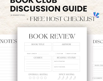 Printable Book Club Discussion Guide: Review & Notes Template (Canva Template)