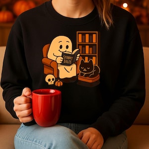 Retro Geist Lesebücher Sweatshirt, Bibliothekar Geist Halloween, Halloween Lehrer Sweatshirt, Halloween Shirt, Lehrer Geschenk, Boo Schule