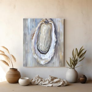 Elegant Oyster Canvas Wall Art, Coastal Oyster Prints for Beach House Decor, Matte Canvas Print, Sea Life Art Gift for Ocean Lovers