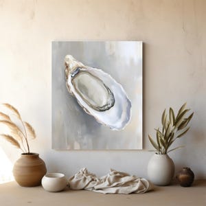 Elegant Oyster Canvas Wall Art, Coastal Oyster Prints for Beach House Decor, Matte Canvas Print, Sea Life Art Gift for Ocean Lovers