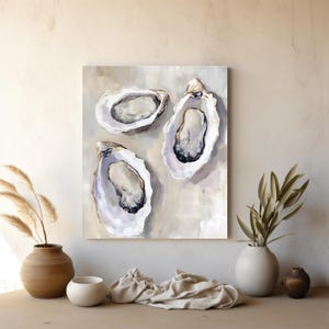 Elegant Oyster Canvas Wall Art, Coastal Oyster Prints for Beach House Decor, Matte Canvas Print, Sea Life Art Gift for Ocean Lovers
