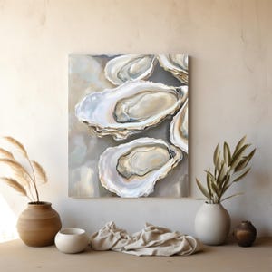 Elegant Oyster Canvas Wall Art, Coastal Oyster Prints for Beach House Decor, Matte Canvas Print, Sea Life Art Gift for Ocean Lovers