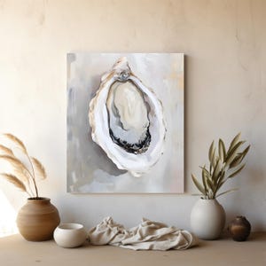 Elegant Oyster Canvas Wall Art, Coastal Oyster Prints for Beach House Decor, Matte Canvas Print, Sea Life Art Gift for Ocean Lovers