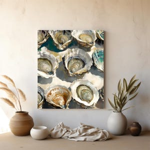 Elegant Oyster Canvas Wall Art, Coastal Oyster Prints for Beach House Decor, Matte Canvas Print, Sea Life Art Gift for Ocean Lovers