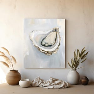 Elegant Oyster Canvas Wall Art, Coastal Oyster Prints for Beach House Decor, Matte Canvas Print, Sea Life Art Gift for Ocean Lovers