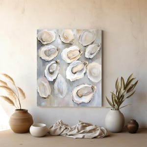 Elegant Oyster Canvas Wall Art, Coastal Oyster Prints for Beach House Decor, Matte Canvas Print, Sea Life Art Gift for Ocean Lovers