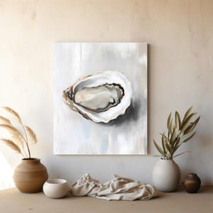 Elegant Oyster Canvas Wall Art, Coastal Oyster Prints for Beach House Decor, Matte Canvas Print, Sea Life Art Gift for Ocean Lovers