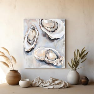 Elegant Oyster Canvas Wall Art, Coastal Oyster Prints for Beach House Decor, Matte Canvas Print, Sea Life Art Gift for Ocean Lovers