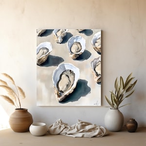 Elegant Oyster Canvas Wall Art, Coastal Oyster Prints for Beach House Decor, Matte Canvas Print, Sea Life Art Gift for Ocean Lovers