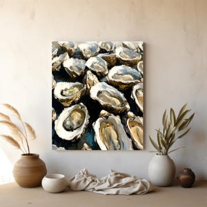 Elegant Oyster Canvas Wall Art, Coastal Oyster Prints for Beach House Decor, Matte Canvas Print, Sea Life Art Gift for Ocean Lovers