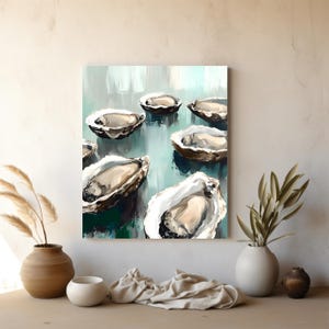 Elegant Oyster Canvas Wall Art, Coastal Oyster Prints for Beach House Decor, Matte Canvas Print, Sea Life Art Gift for Ocean Lovers
