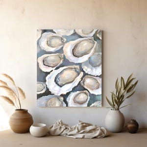Elegant Oyster Canvas Wall Art, Coastal Oyster Prints for Beach House Decor, Matte Canvas Print, Sea Life Art Gift for Ocean Lovers