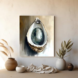 Elegant Oyster Canvas Wall Art, Coastal Oyster Prints for Beach House Decor, Matte Canvas Print, Sea Life Art Gift for Ocean Lovers