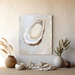 Elegant Oyster Canvas Wall Art, Coastal Oyster Prints for Beach House Decor, Matte Canvas Print, Sea Life Art Gift for Ocean Lovers