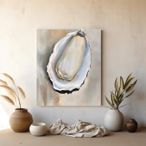 Elegant Oyster Canvas Wall Art, Coastal Oyster Prints for Beach House Decor, Matte Canvas Print, Sea Life Art Gift for Ocean Lovers