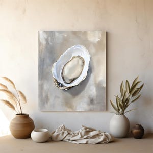 Elegant Oyster Canvas Wall Art, Coastal Oyster Prints for Beach House Decor, Matte Canvas Print, Sea Life Art Gift for Ocean Lovers
