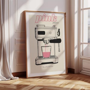 Coffee Poster | Espresso Poster | Kitchen Poster | Dining Room Art | Coffee Club Print | Coffee Machine Art | Pink Wall Art digital download