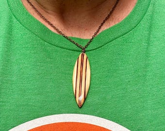 Real SoCal wooden surfboard pendant.