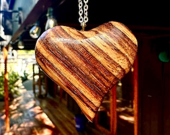Exotic zebra wood heart pendant