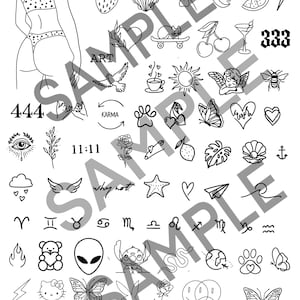 Small Tattoo Designs Flash Sheet – Butterflies, Zodiac, Angels (Digital Download)