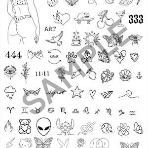 Printable Tattoo Flash Sheet - Cute Small Tattoo Designs | Digital Download Tattoo Art